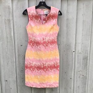 Anthropologie HD Paris Pink and Yellow V-Neck Sheath Dress- size 00